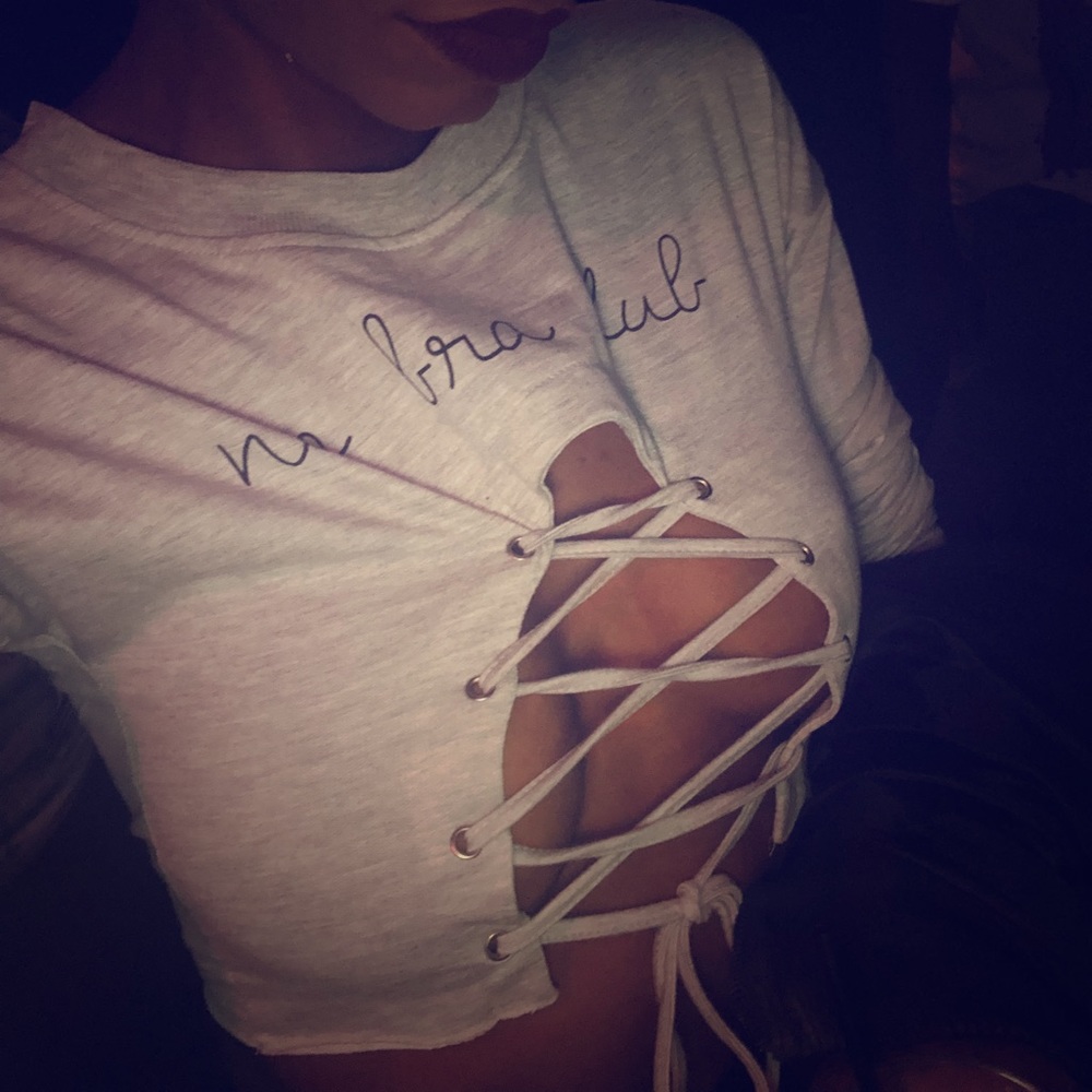Gray front laced cropped sweater